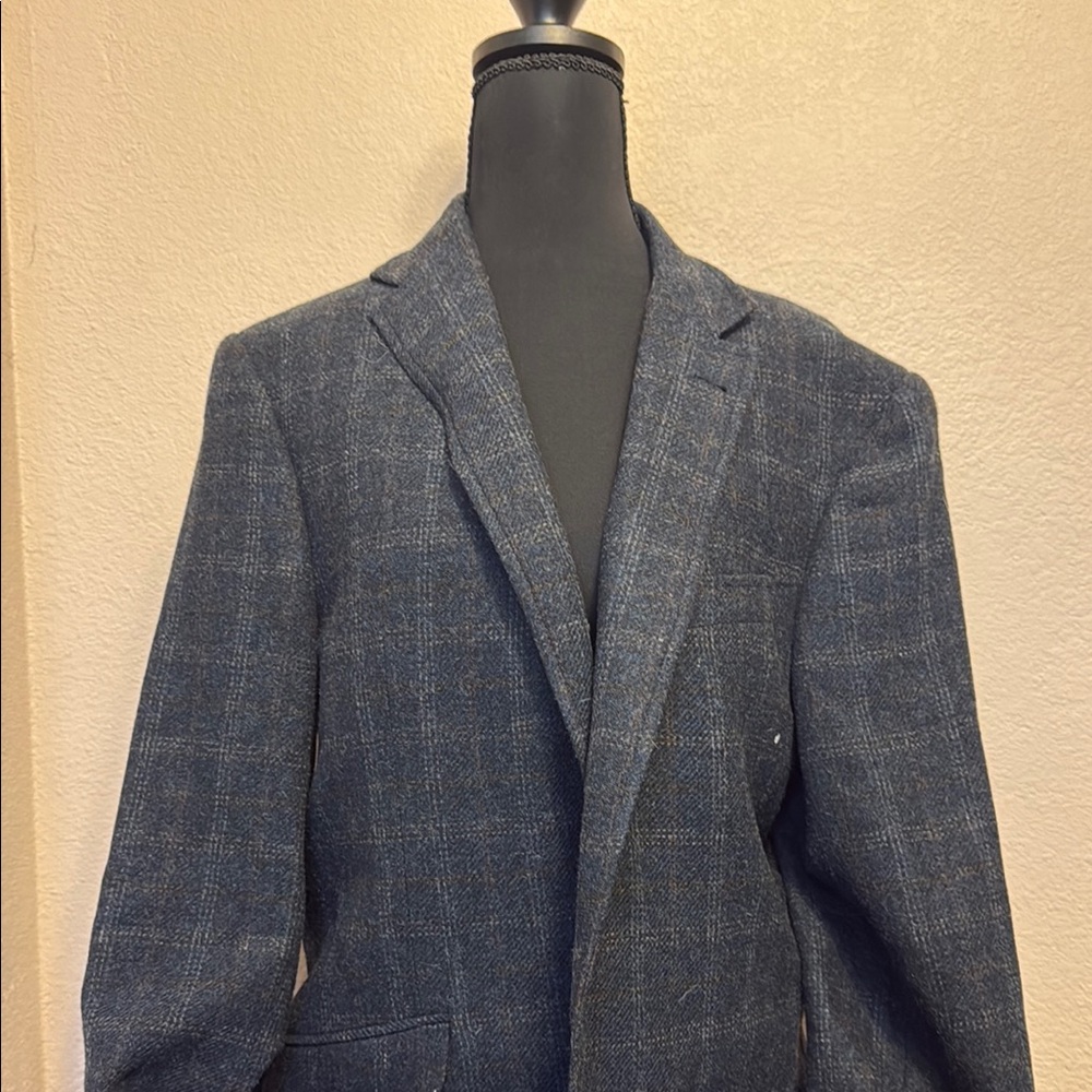 Blue Wool Blend Sport Coat with Notched Lapel
